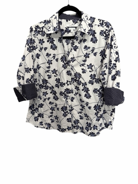 Foxcroft Tops - Foxcroft White Blue Floral Buttondown Top No Iron Stretch Cotton Large